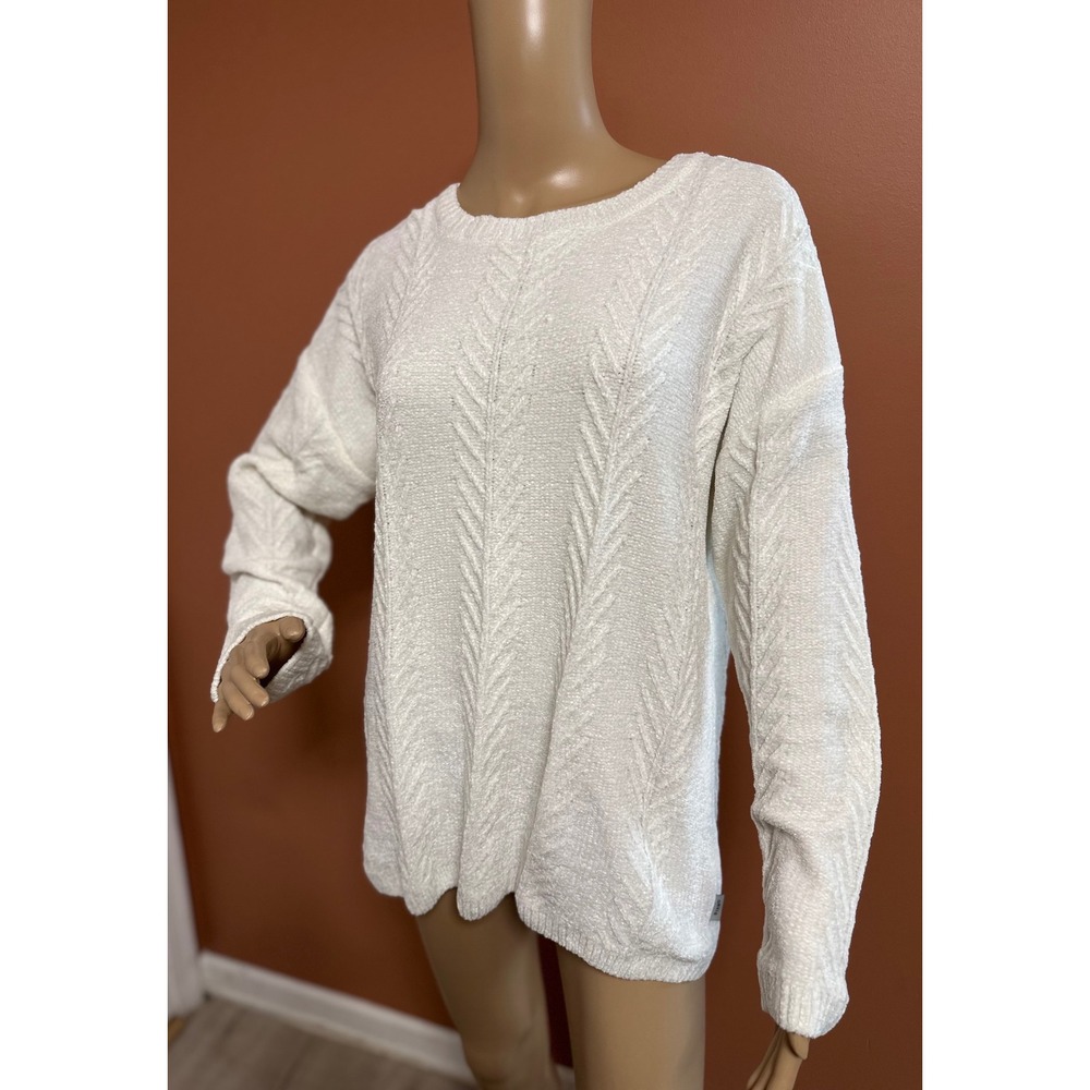 Orvis Women's Ivory Cable Knit Sweater Long Sleeve Casual Pullover Large